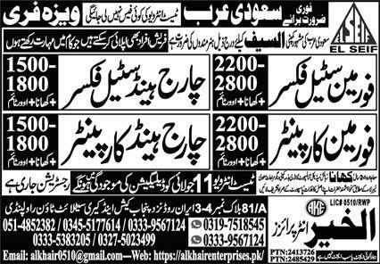 Steel Fixer, Carpenter Jobs in Saudi Arabia